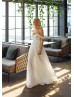 Off Shoulder Beaded Ivory Pleated Chiffon Wedding Dress